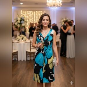 Joseph Ribkoff Blue Green Midi Sundress Resort Wear. Sleeveless. V Neck .